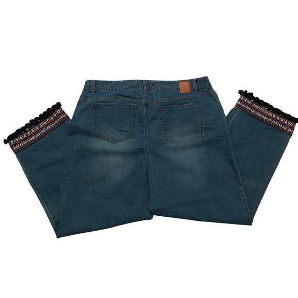 Eloquii wide leg high rise‎ jeans boho hippie fringe embroidery sz 16 - Picture 8 of 8